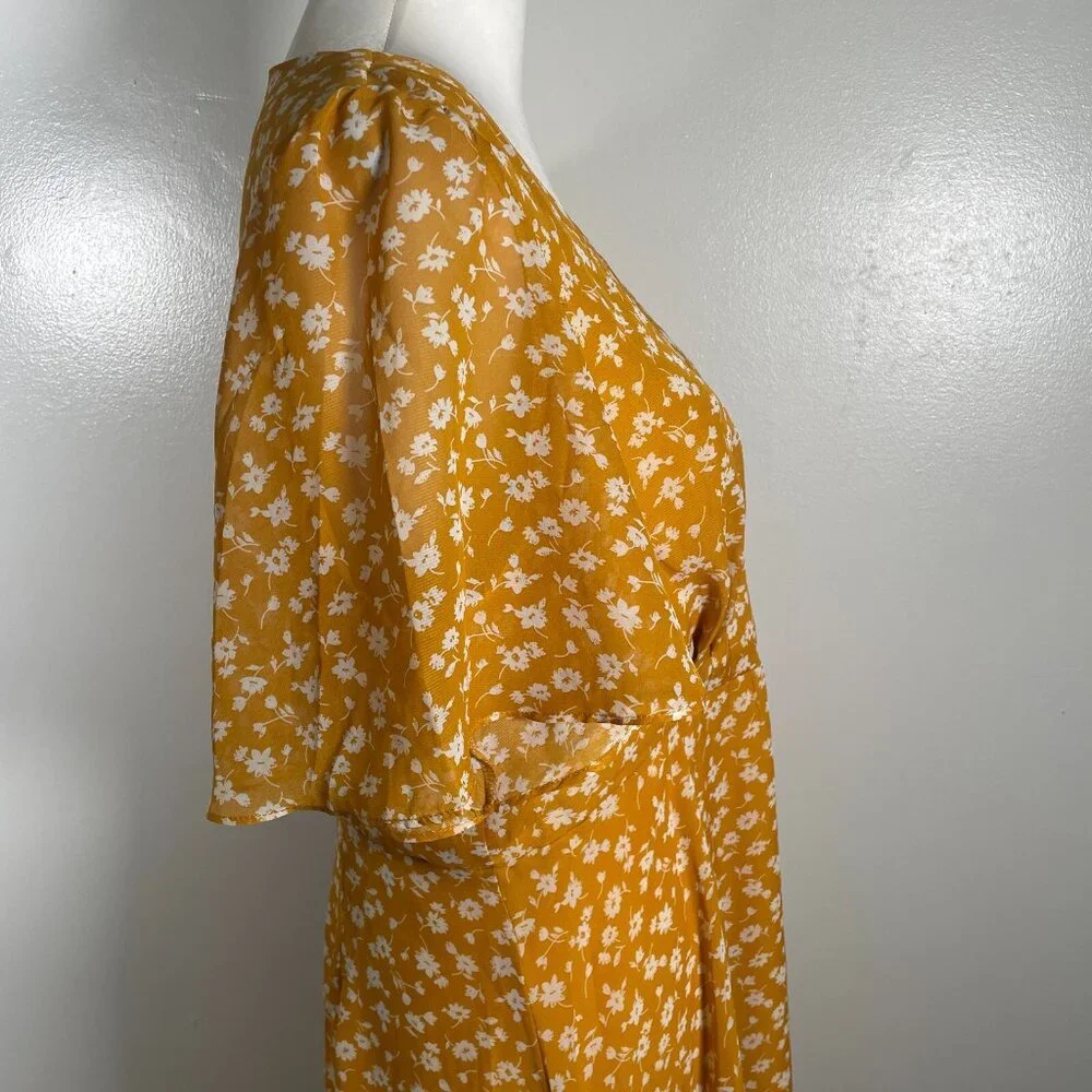Lulus Midi Dress Women's XL Yellow Floral Print After Bloom Delight Button Front - Picture 13 of 15
